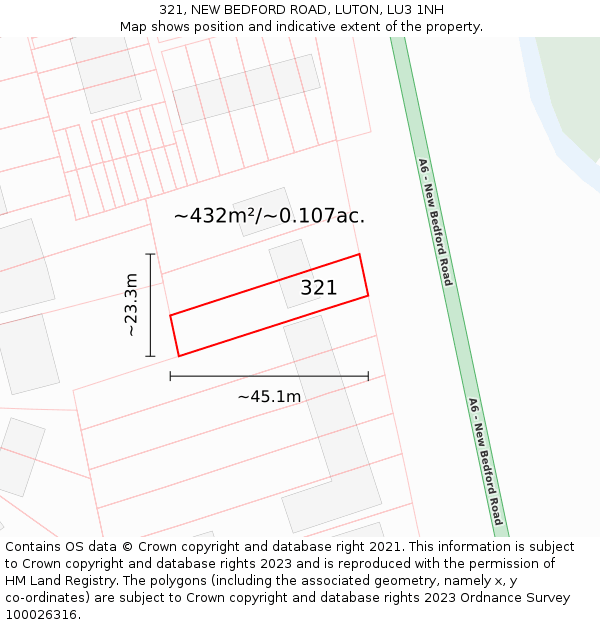 321, NEW BEDFORD ROAD, LUTON, LU3 1NH: Plot and title map