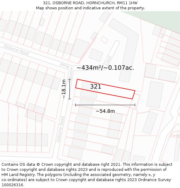 321, OSBORNE ROAD, HORNCHURCH, RM11 1HW: Plot and title map