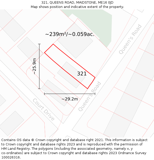 321, QUEENS ROAD, MAIDSTONE, ME16 0JD: Plot and title map