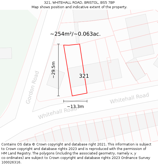 321, WHITEHALL ROAD, BRISTOL, BS5 7BP: Plot and title map