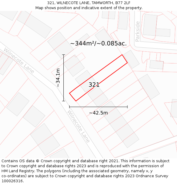 321, WILNECOTE LANE, TAMWORTH, B77 2LF: Plot and title map