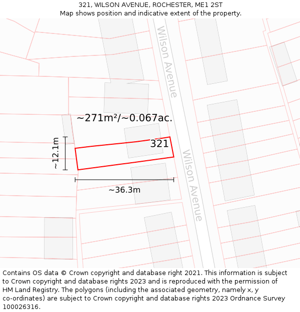 321, WILSON AVENUE, ROCHESTER, ME1 2ST: Plot and title map