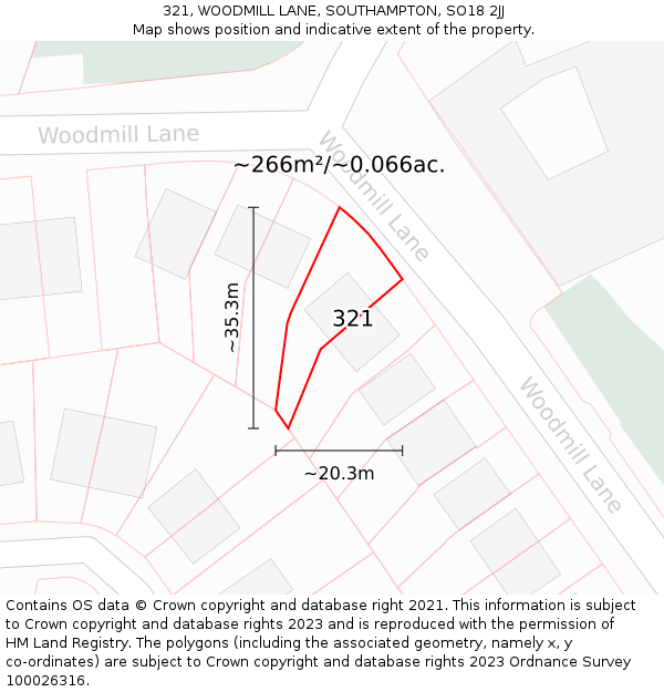 321, WOODMILL LANE, SOUTHAMPTON, SO18 2JJ: Plot and title map