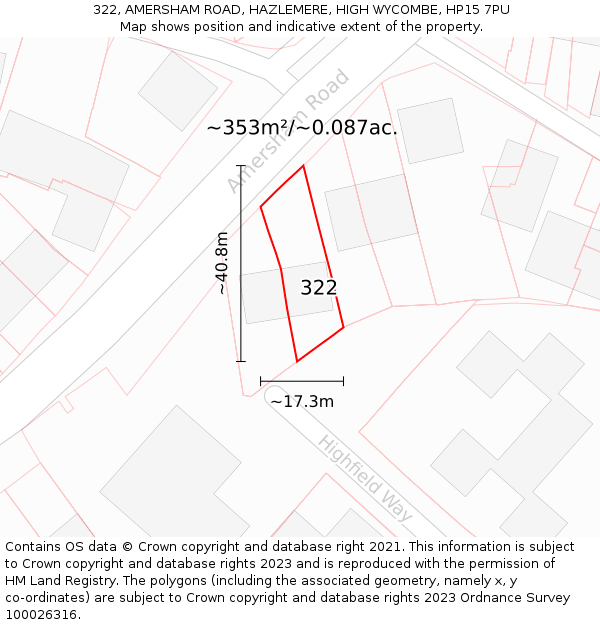 322, AMERSHAM ROAD, HAZLEMERE, HIGH WYCOMBE, HP15 7PU: Plot and title map