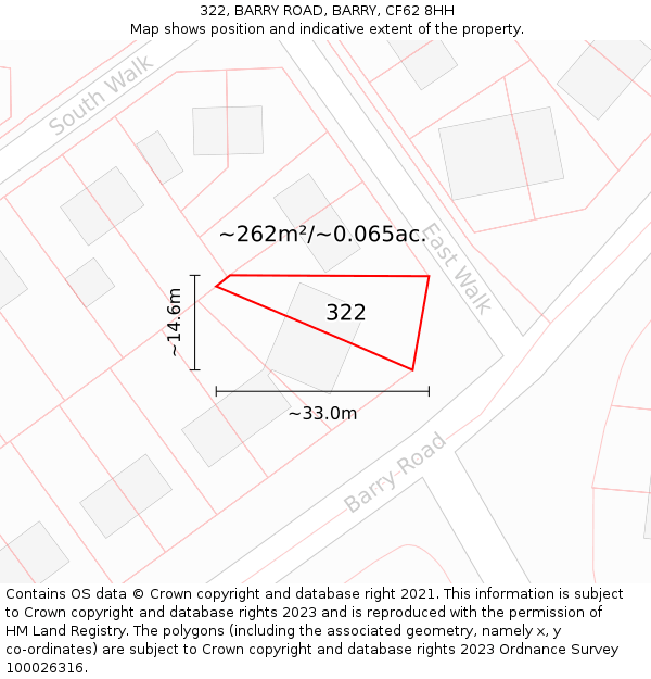 322, BARRY ROAD, BARRY, CF62 8HH: Plot and title map