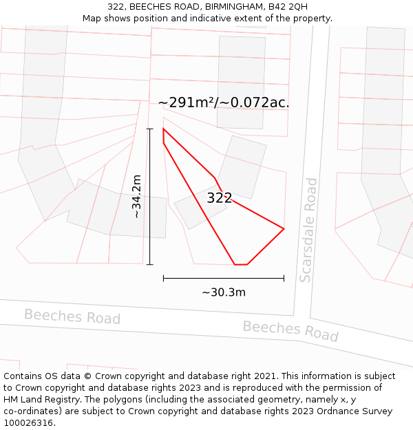 322, BEECHES ROAD, BIRMINGHAM, B42 2QH: Plot and title map