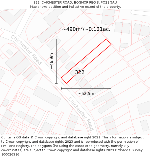 322, CHICHESTER ROAD, BOGNOR REGIS, PO21 5AU: Plot and title map