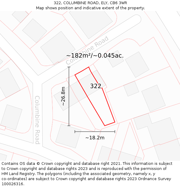 322, COLUMBINE ROAD, ELY, CB6 3WR: Plot and title map