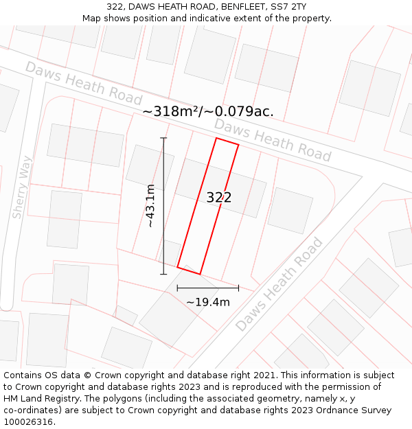 322, DAWS HEATH ROAD, BENFLEET, SS7 2TY: Plot and title map