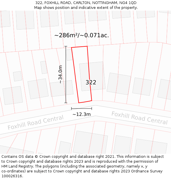 322, FOXHILL ROAD, CARLTON, NOTTINGHAM, NG4 1QD: Plot and title map