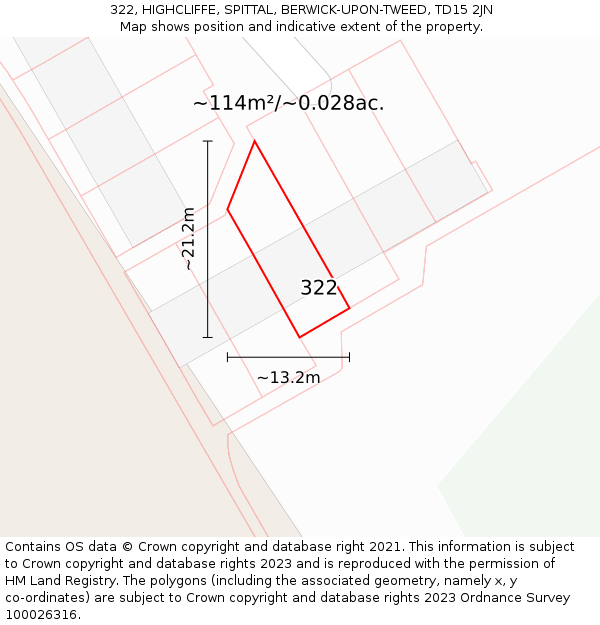 322, HIGHCLIFFE, SPITTAL, BERWICK-UPON-TWEED, TD15 2JN: Plot and title map