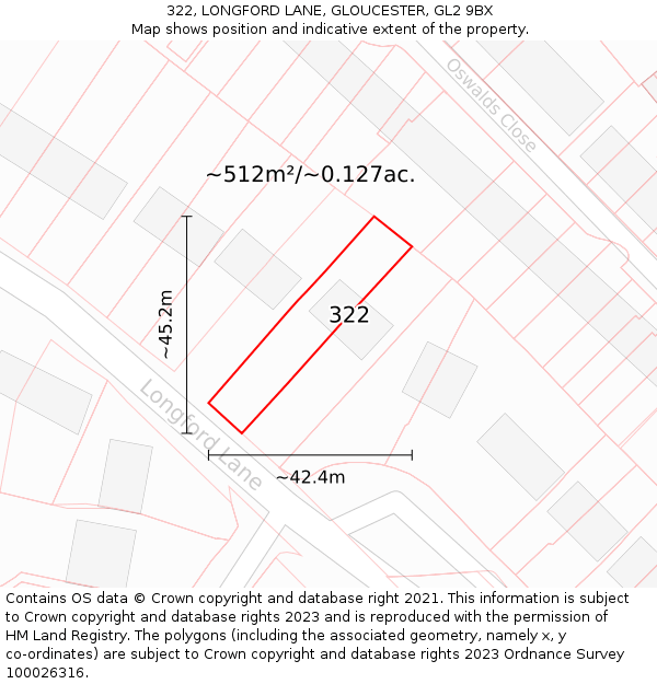 322, LONGFORD LANE, GLOUCESTER, GL2 9BX: Plot and title map