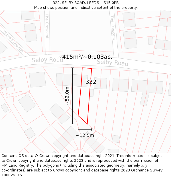 322, SELBY ROAD, LEEDS, LS15 0PR: Plot and title map