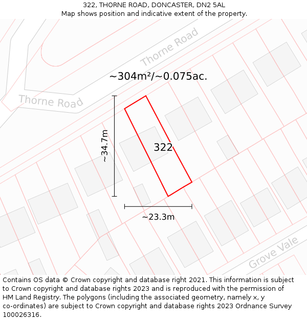 322, THORNE ROAD, DONCASTER, DN2 5AL: Plot and title map