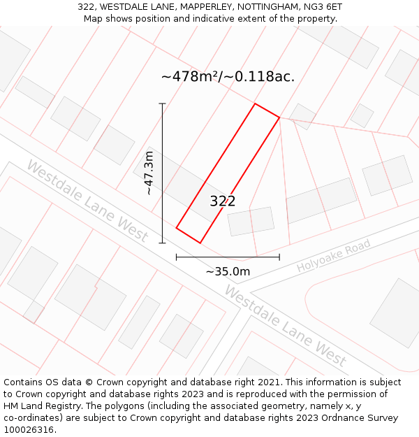 322, WESTDALE LANE, MAPPERLEY, NOTTINGHAM, NG3 6ET: Plot and title map