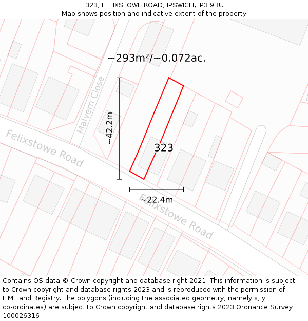 323, FELIXSTOWE ROAD, IPSWICH, IP3 9BU: Plot and title map