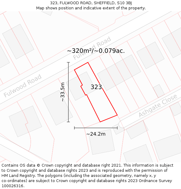 323, FULWOOD ROAD, SHEFFIELD, S10 3BJ: Plot and title map