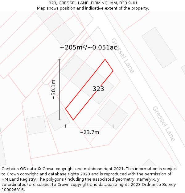 323, GRESSEL LANE, BIRMINGHAM, B33 9UU: Plot and title map