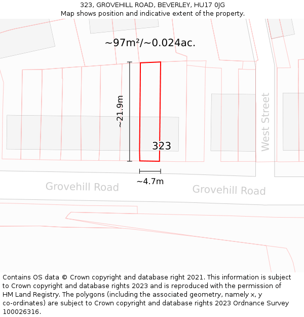 323, GROVEHILL ROAD, BEVERLEY, HU17 0JG: Plot and title map