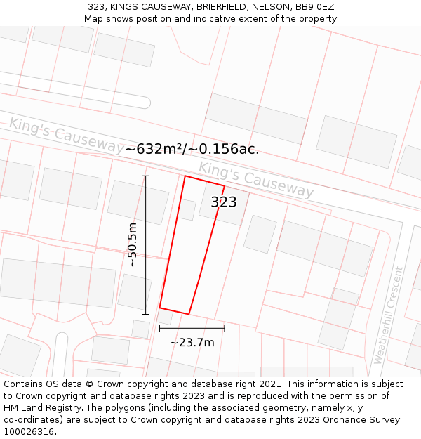 323, KINGS CAUSEWAY, BRIERFIELD, NELSON, BB9 0EZ: Plot and title map