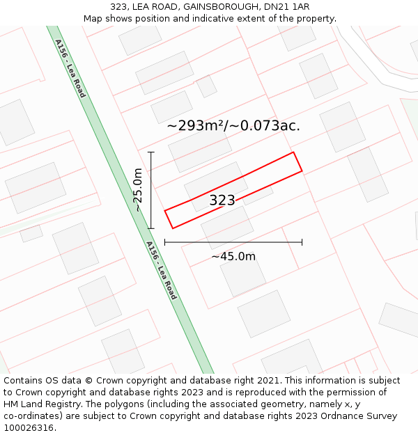 323, LEA ROAD, GAINSBOROUGH, DN21 1AR: Plot and title map