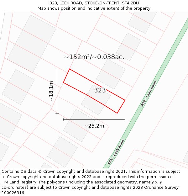 323, LEEK ROAD, STOKE-ON-TRENT, ST4 2BU: Plot and title map