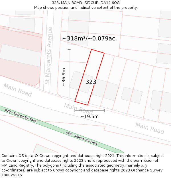323, MAIN ROAD, SIDCUP, DA14 6QG: Plot and title map