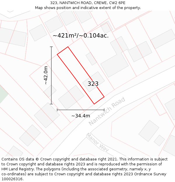 323, NANTWICH ROAD, CREWE, CW2 6PE: Plot and title map