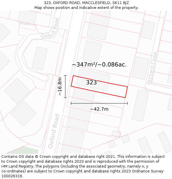 323, OXFORD ROAD, MACCLESFIELD, SK11 8JZ: Plot and title map