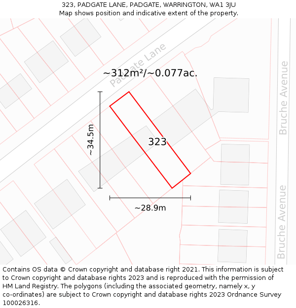 323, PADGATE LANE, PADGATE, WARRINGTON, WA1 3JU: Plot and title map