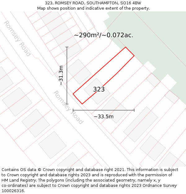 323, ROMSEY ROAD, SOUTHAMPTON, SO16 4BW: Plot and title map