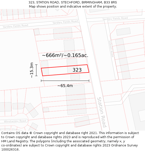 323, STATION ROAD, STECHFORD, BIRMINGHAM, B33 8RS: Plot and title map