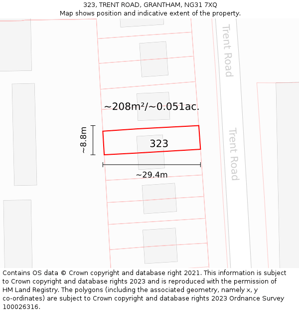 323, TRENT ROAD, GRANTHAM, NG31 7XQ: Plot and title map