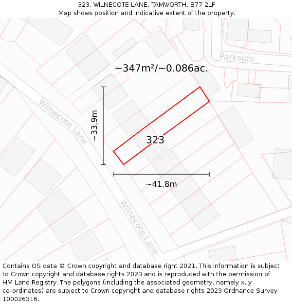 323, WILNECOTE LANE, TAMWORTH, B77 2LF: Plot and title map