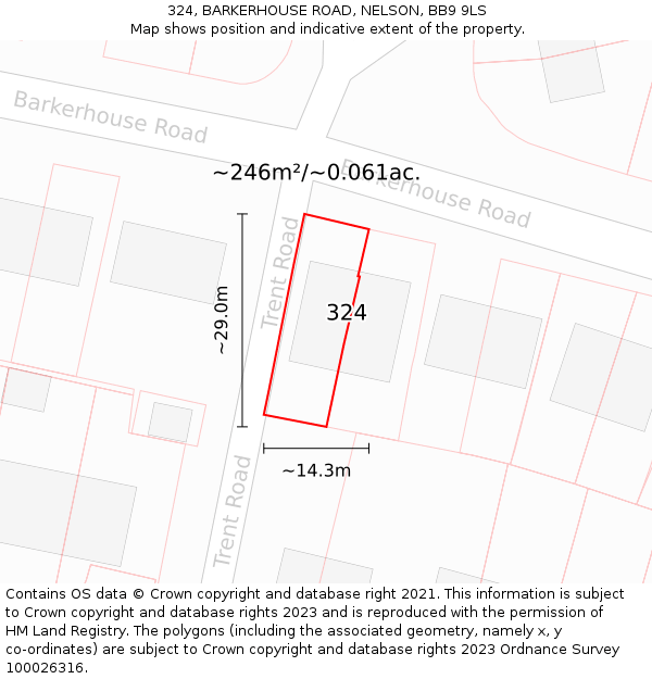 324, BARKERHOUSE ROAD, NELSON, BB9 9LS: Plot and title map