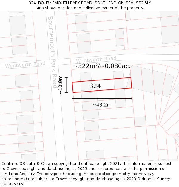 324, BOURNEMOUTH PARK ROAD, SOUTHEND-ON-SEA, SS2 5LY: Plot and title map