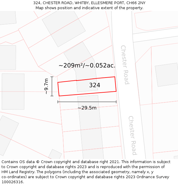 324, CHESTER ROAD, WHITBY, ELLESMERE PORT, CH66 2NY: Plot and title map