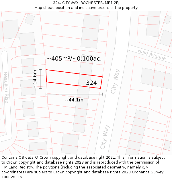 324, CITY WAY, ROCHESTER, ME1 2BJ: Plot and title map