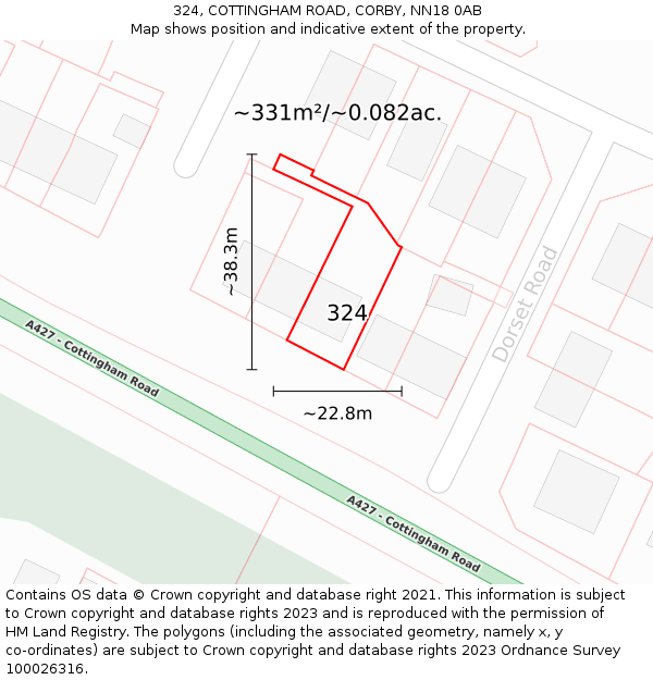 324, COTTINGHAM ROAD, CORBY, NN18 0AB: Plot and title map