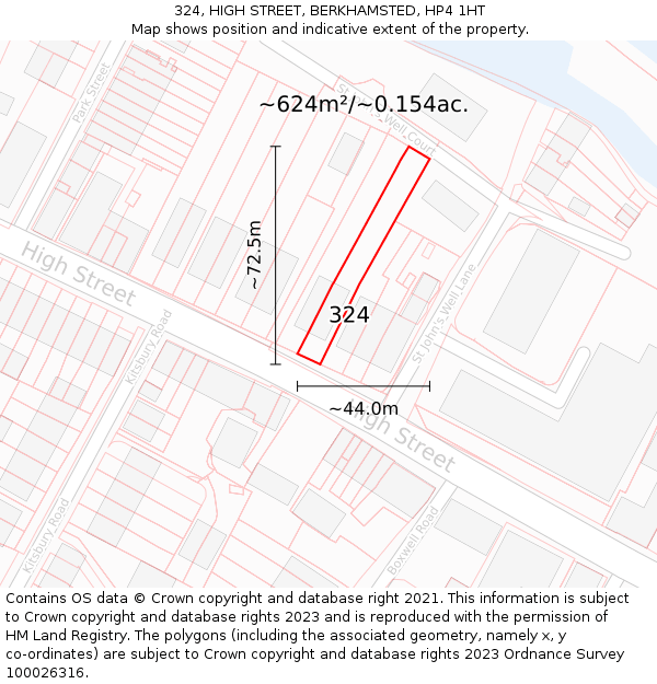 324, HIGH STREET, BERKHAMSTED, HP4 1HT: Plot and title map