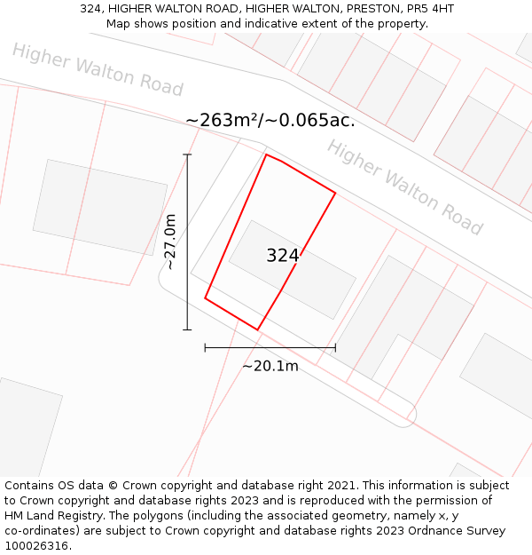 324, HIGHER WALTON ROAD, HIGHER WALTON, PRESTON, PR5 4HT: Plot and title map