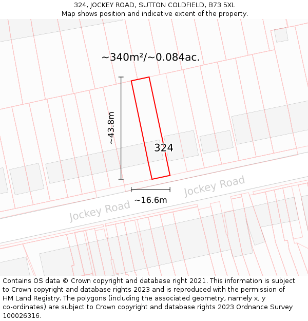 324, JOCKEY ROAD, SUTTON COLDFIELD, B73 5XL: Plot and title map