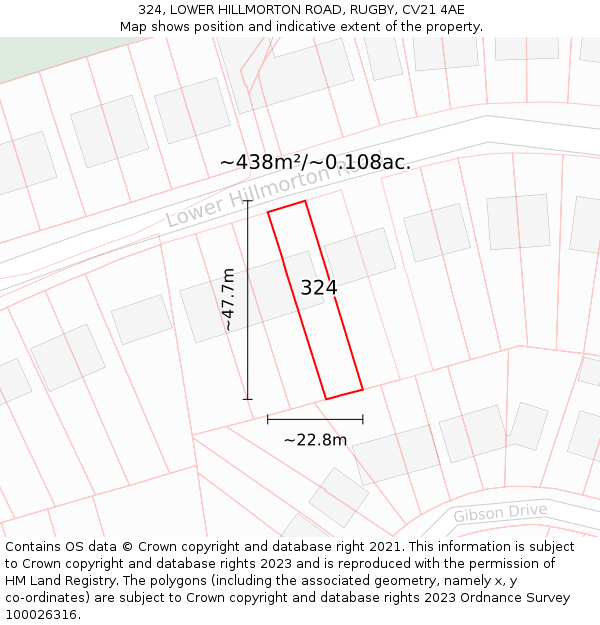 324, LOWER HILLMORTON ROAD, RUGBY, CV21 4AE: Plot and title map