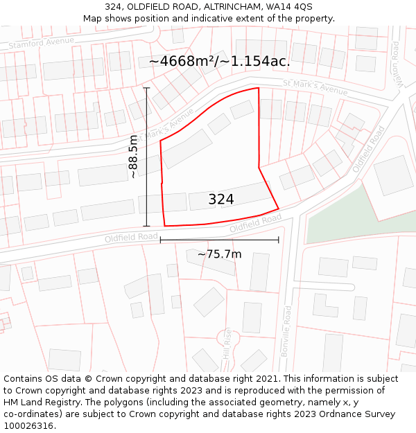 324, OLDFIELD ROAD, ALTRINCHAM, WA14 4QS: Plot and title map