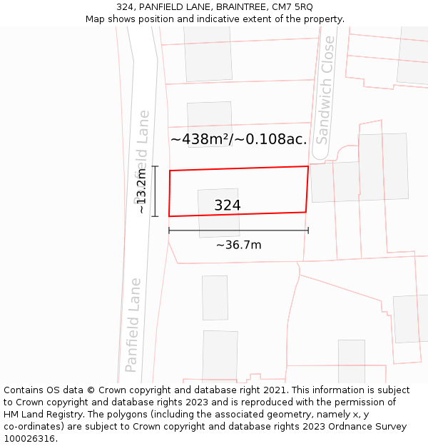 324, PANFIELD LANE, BRAINTREE, CM7 5RQ: Plot and title map