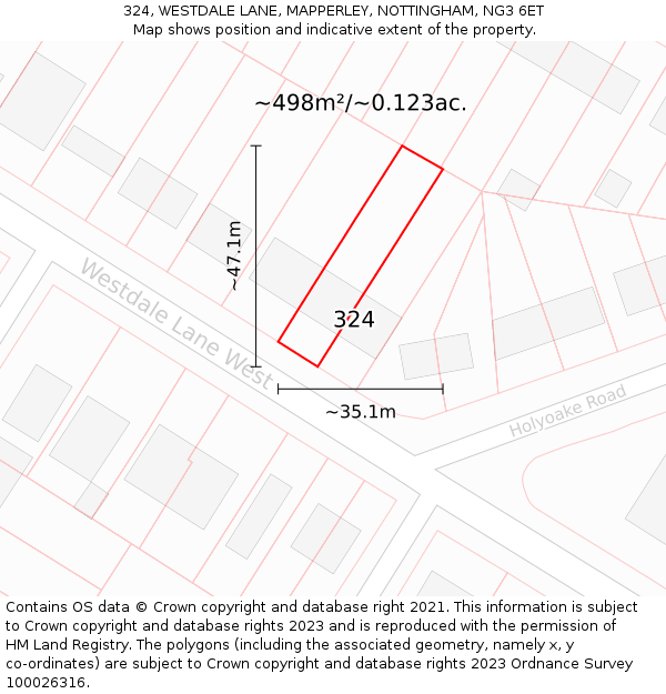 324, WESTDALE LANE, MAPPERLEY, NOTTINGHAM, NG3 6ET: Plot and title map