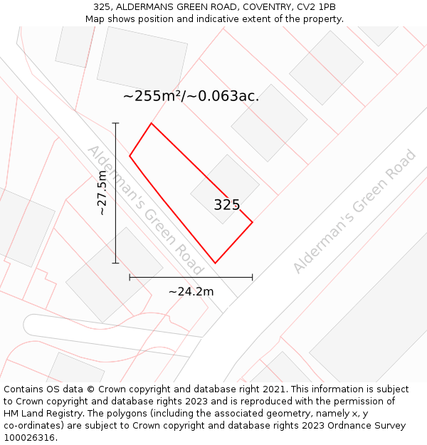 325, ALDERMANS GREEN ROAD, COVENTRY, CV2 1PB: Plot and title map