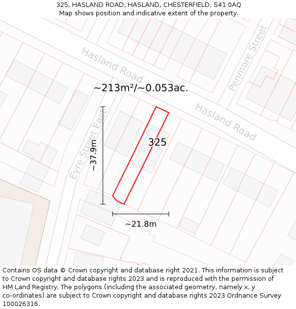 325, HASLAND ROAD, HASLAND, CHESTERFIELD, S41 0AQ: Plot and title map