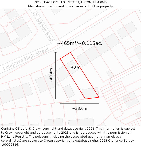 325, LEAGRAVE HIGH STREET, LUTON, LU4 0ND: Plot and title map