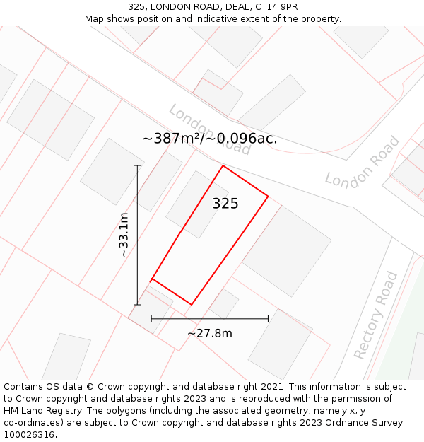 325, LONDON ROAD, DEAL, CT14 9PR: Plot and title map